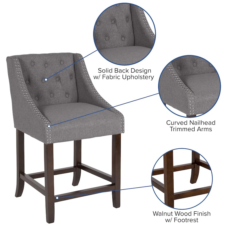 Transitional Tufted Upholstered/Walnut Finish Counter Stool (Set of 2)