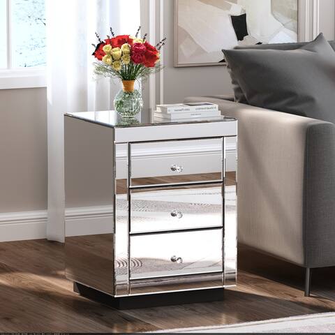 Modern Mirrored 3-Drawers Nightstand Bedside Table
