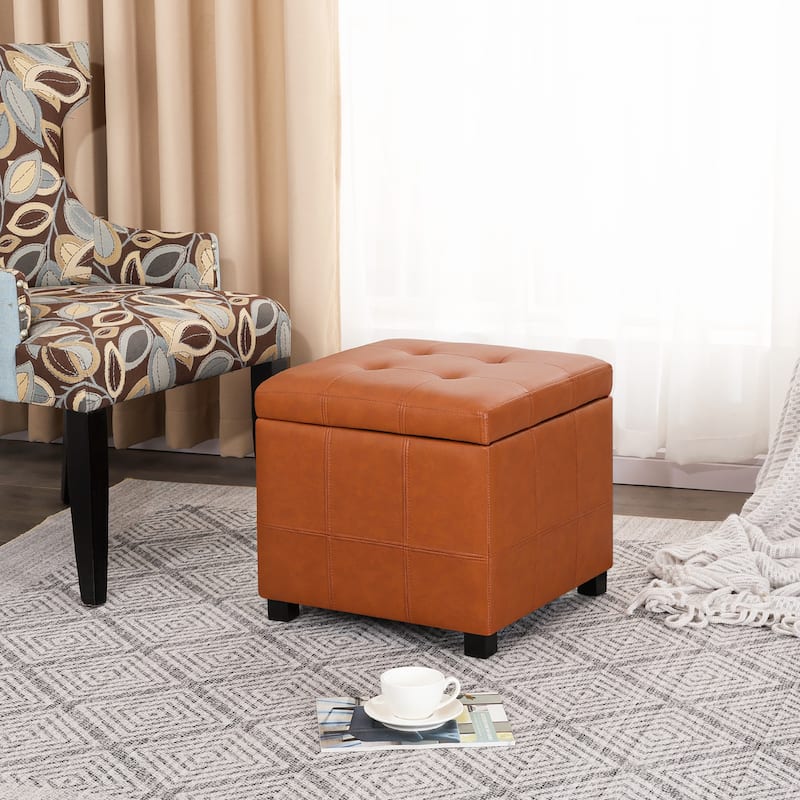 Adeco Square Tufted Storage Ottoman with Hidden Space