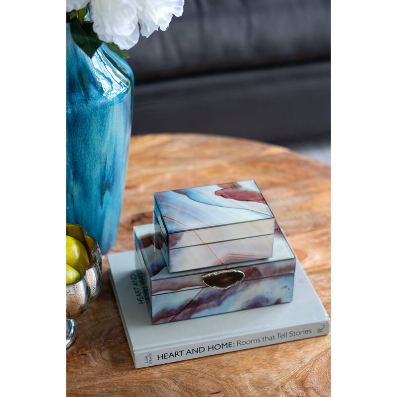 Set of 2 Decorative Nesting Jewelry Boxes, Stackable Decorative Storage