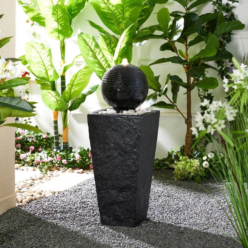 Demta Floating Pedestal Sphere Polyresin LED Garden Fountain with Pebbles by Havenside Home