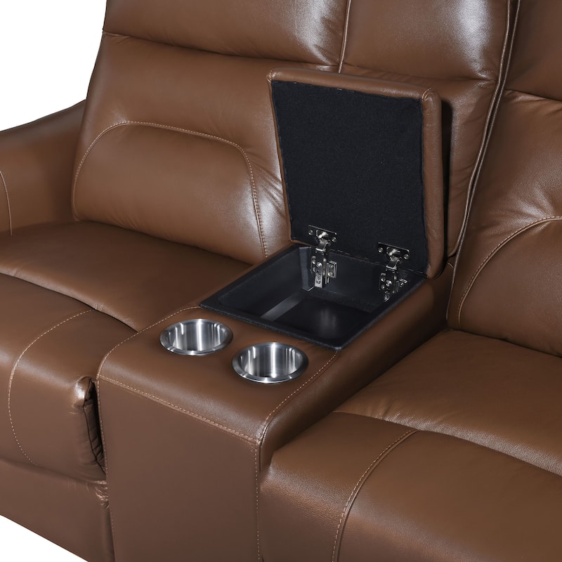 Furniture of America Gemono Modern 2-Piece Power Recline Leather Match Sofa and Loveseat Set