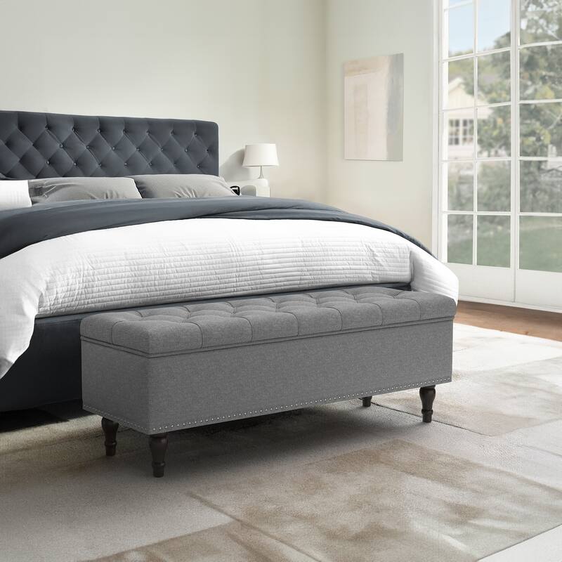 Tufted Storage Bench, Upholstered Ottoman with Storage - 50.8" W X 17.1" D X 18.3" H