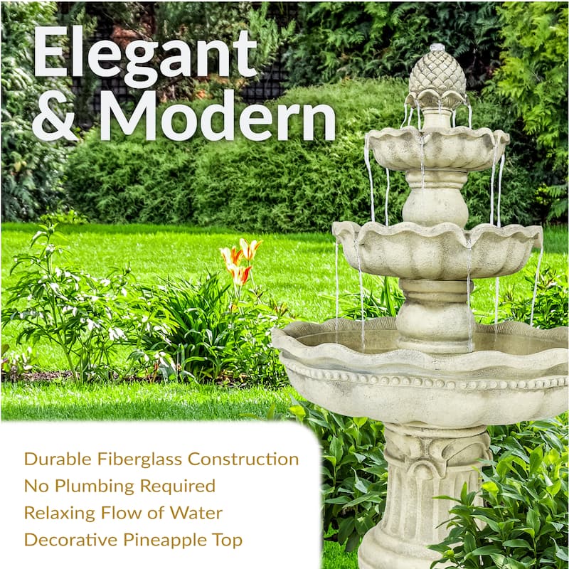 Sunnydaze 3-Tier Pineapple Garden Fountain - White - 51" H