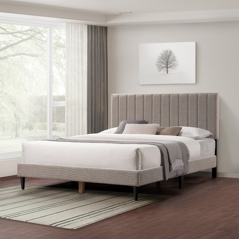 Queen Size Dove Tufted Upholstered Platform Bed, Gray/White