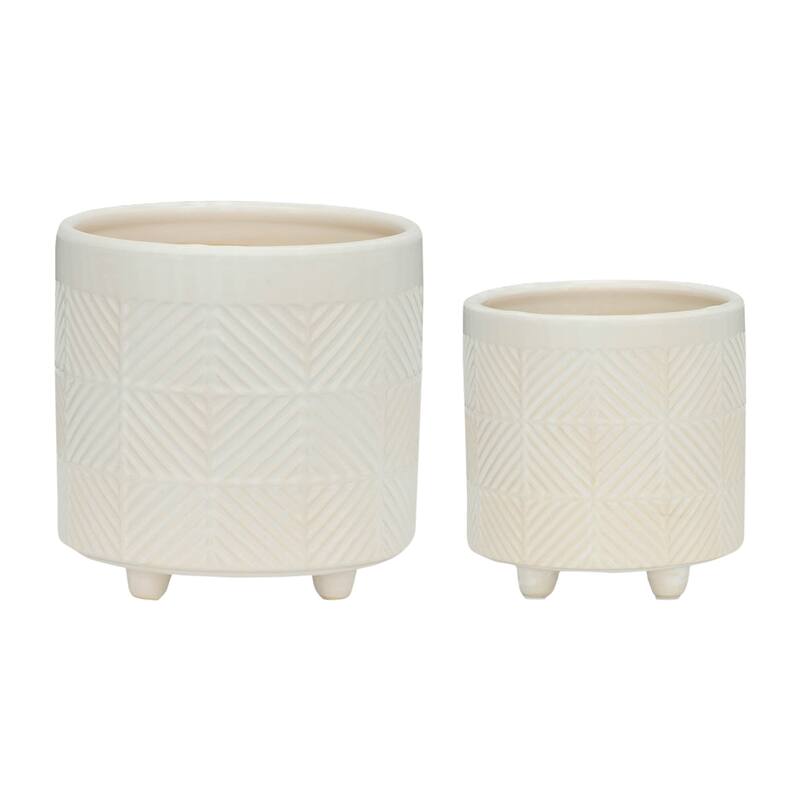 Sagebrook Home Ceramic Footed Planter Set of 2 Indoor/Outdoor - 8"x8"x8" - White Abstract