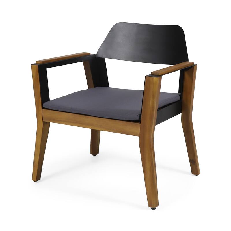 Soyan Outdoor Club Chair Set of 2, Teak Brown Acacia Wood, Blue Fabric