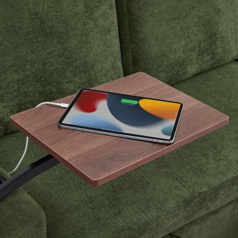 Modern Chenille Multi-functional Pull-Out Bed Sofa with Retractable Table and LED Lighting