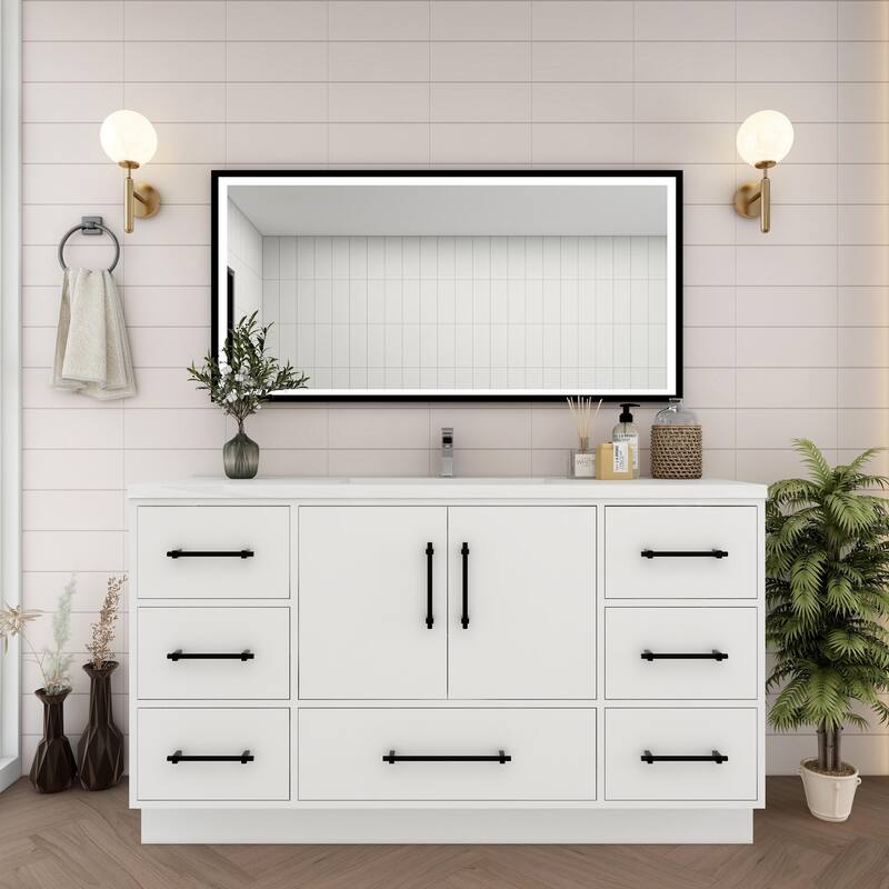 Victoria 60'' Freestanding Vanity with Single Reinforced Acrylic Sink - 59.5 - Glossy - Gloss White