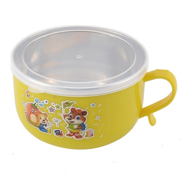 Unique Bargains School Picnic Double Layers Portable Food Lunch Box Container Yellow w Spoon