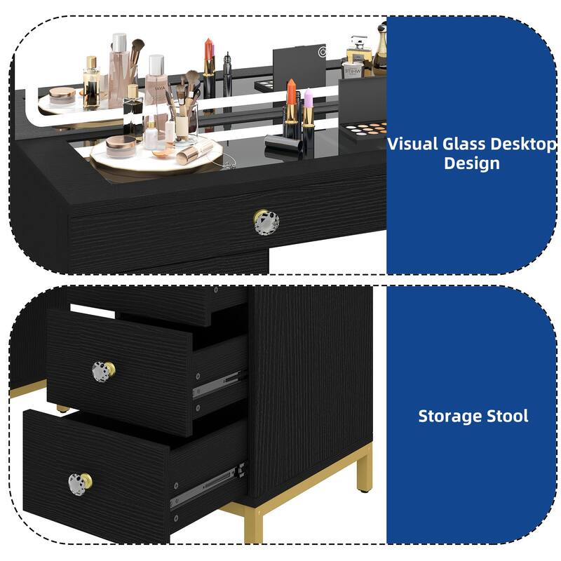 Moasis 45.5" Modern Vanity Table, 8 Drawers, Lights, Mirror, Power Outlet