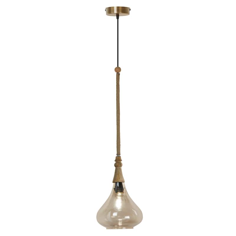 Cristobal River of Goods Amber Glass Pendant Light with Jute Cord Cover - 8.5" x 8.5" x 45/74.5" - 8.5" x 8.5" x 45/74.5" - Amber/Gold/Tan