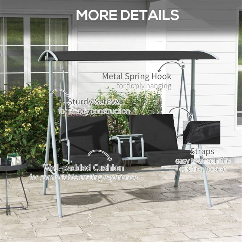 2-Seater Outdoor Patio Swing Chair with Adjustable Canopy - 69" L x 44" W x 65" H