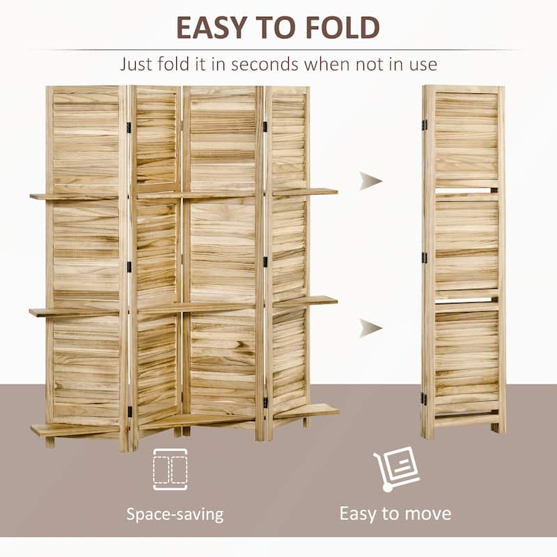 Versatile 4-Panel Folding Room Divider with Storage Shelves for Enhanced Organization and Aesthetic Appeal