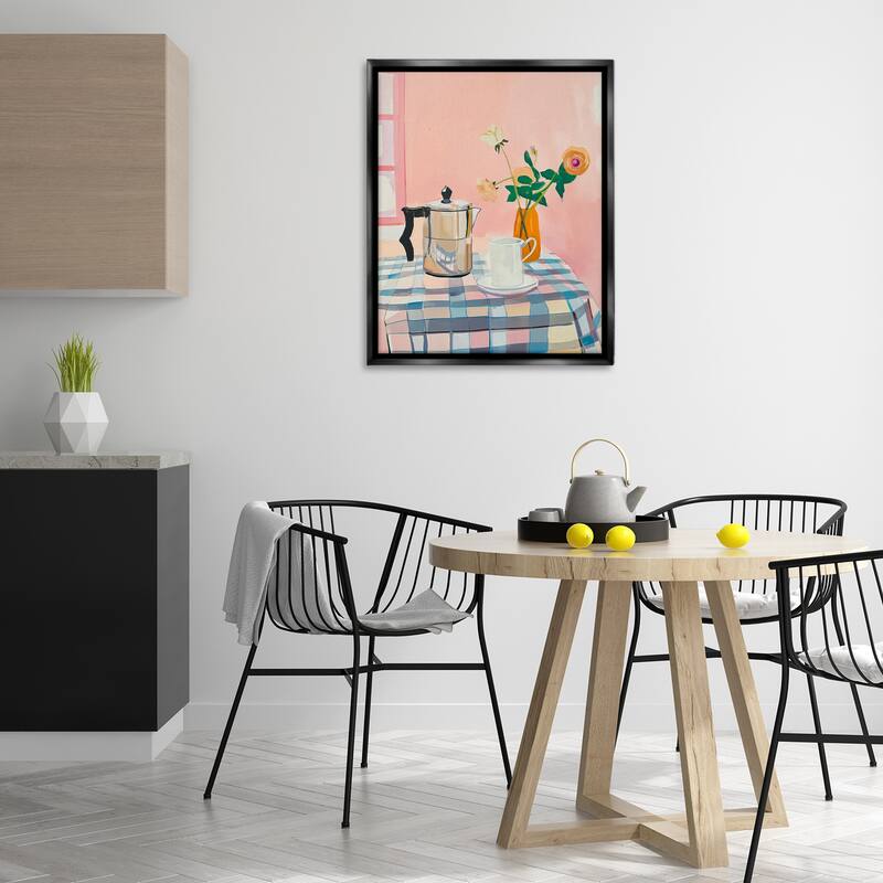 Stupell Pink Retro Kitchen Table Framed Floater Canvas Wall Art Design By Arlington Prints