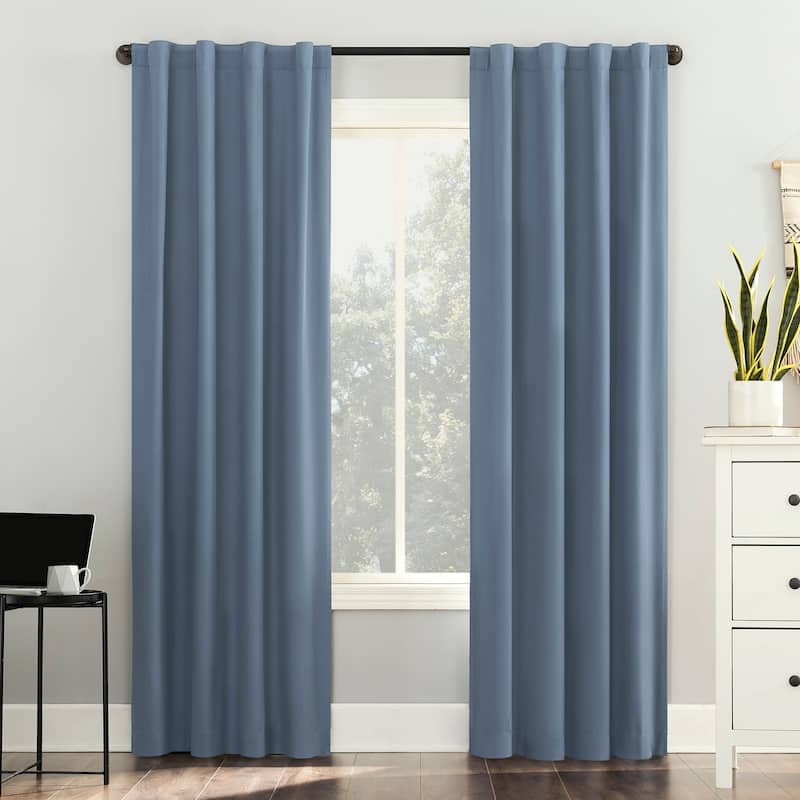 Sun Zero Cyrus Thermal Total Blackout Back Tab Curtain Panel, Single Panel - 40" x 96" - Denim Blue