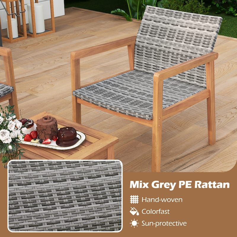 Gymax 4 Pieces Outdoor Furniture Set Acacia Wood Frame Sofa Set w/