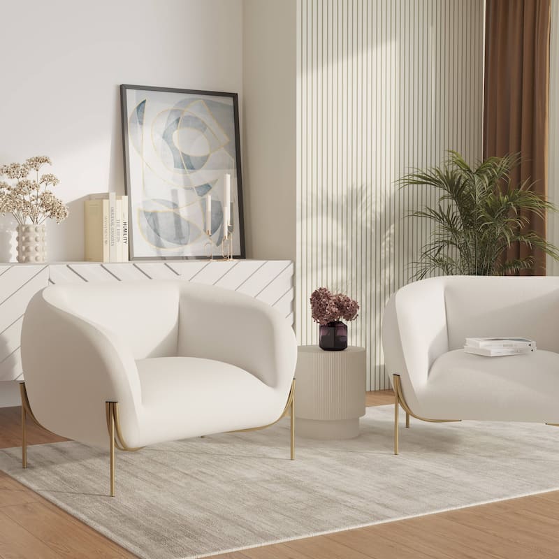 Zuno Mid Century Modern Upholstered Accent Armchair with Gold Metal Base, Plush Foam Cushioning, and Easy Assembly Design