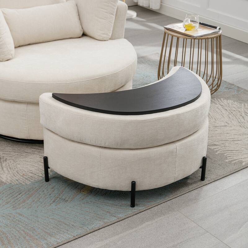 32.7" W Upholstered Half Crescent Moon Storage Ottoman