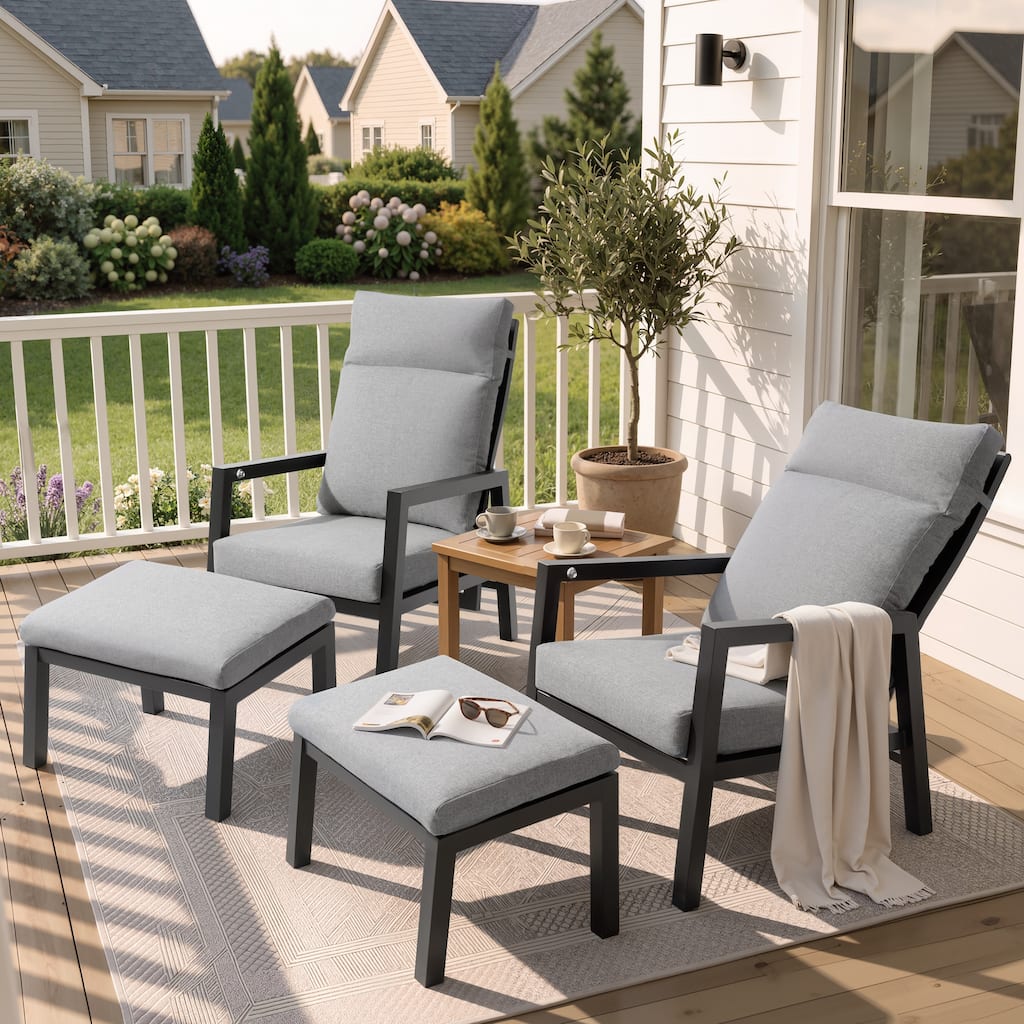 Outdoor Patio Premium Adjustable All-Aluminum Chaise lounge Chair with ottoman and Cushions - N/A