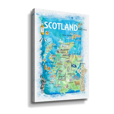 Scotland Illustrated Map with Main Roads Landmarks and Highlights Gallery Wrapped Canvas - Green