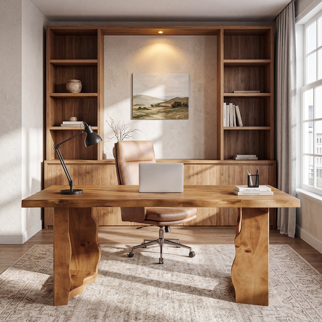 63" Live Edge Rustic Solid Wood Executive Desk for Modern Home Office - 62.99" L x 31.5" W x 29.92" H