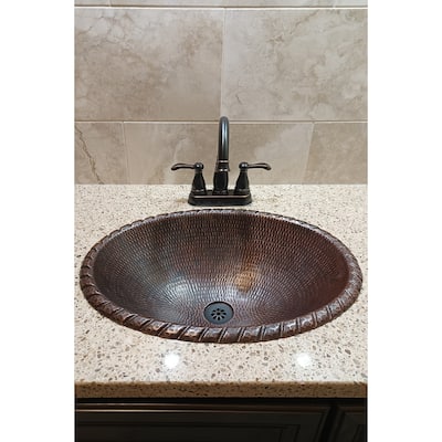 19-in Oval Roped Rim Self Rimming Hammered Copper Sink (LO19RRDB)