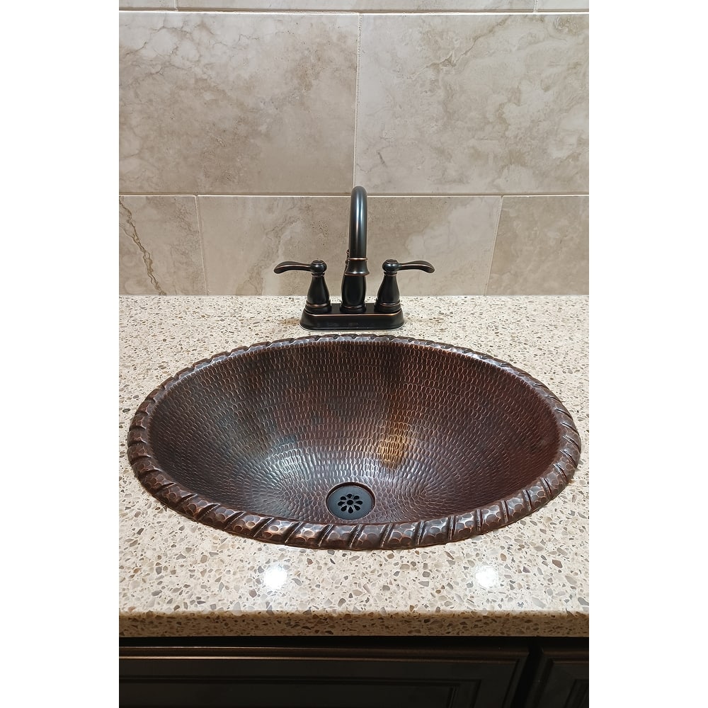 19-in Oval Roped Rim Self Rimming Hammered Copper Sink (LO19RRDB)