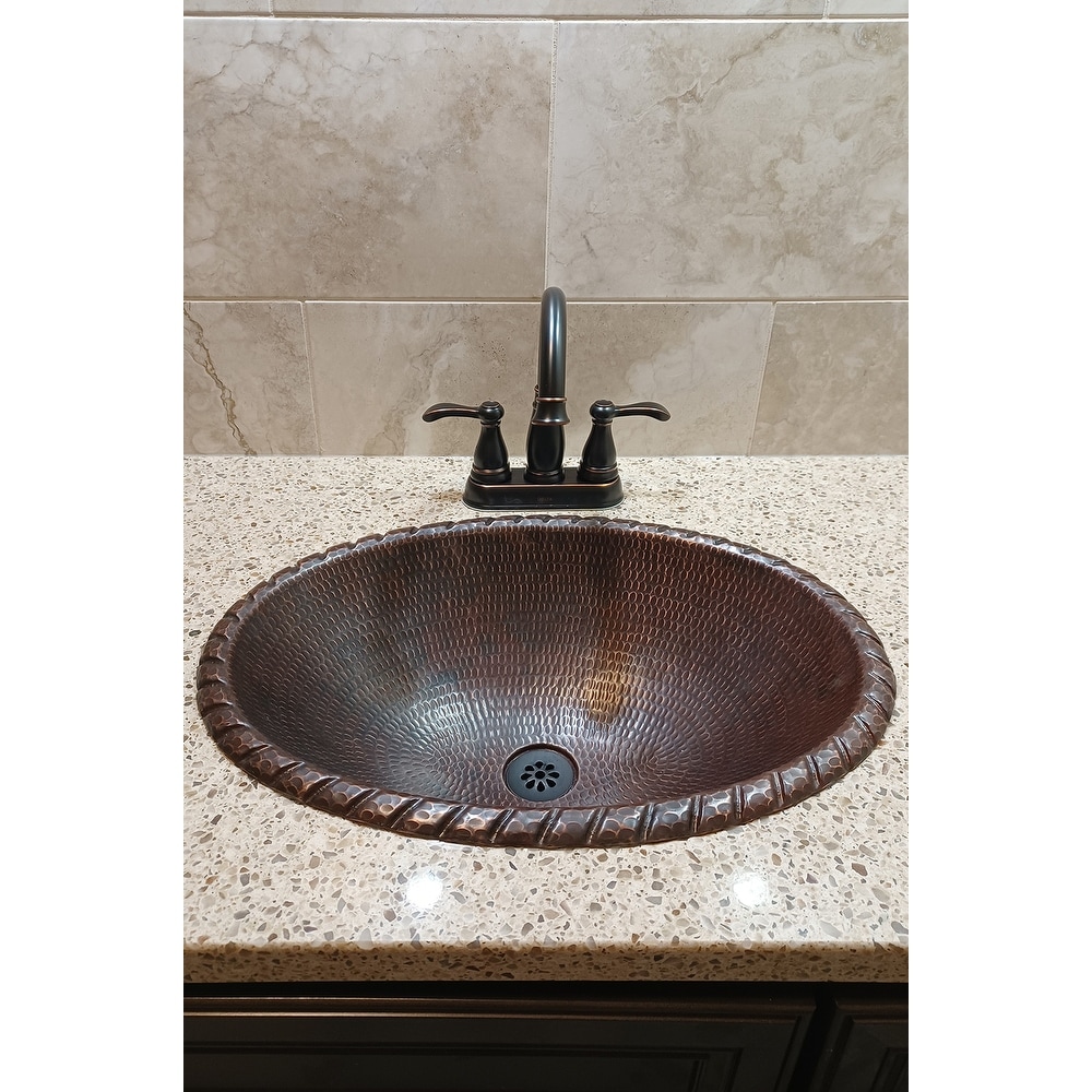 19-in Oval Roped Rim Self Rimming Hammered Copper Sink (LO19RRDB)