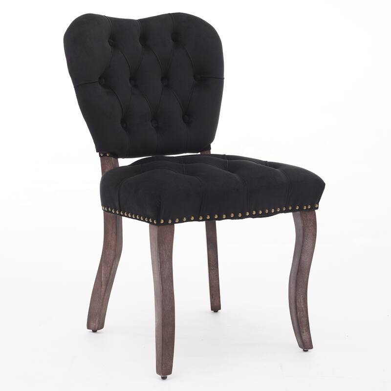 French Vintage Style Dining Chairs Set of 2, Upholstered Button Tufted Kitchen Chairs with Nailhead Trim