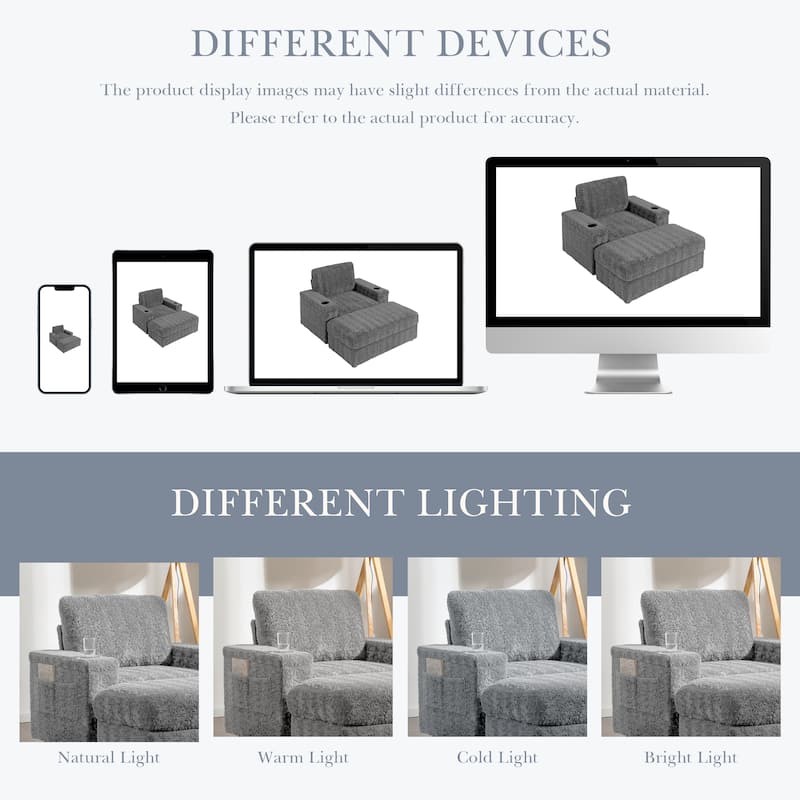 2-Piece Oversized Accent Chair & Ottoman Sets, Single Sofa Reading Couch Chaise Lounge with Storage Ottoman & Cup Holders