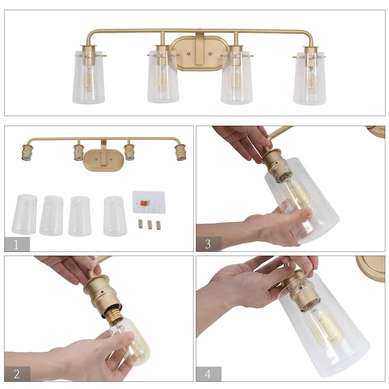 Mid-century Modern 4-Light Bathroom Vanity Lights Transitional Wall Sconces with Seeded Glass