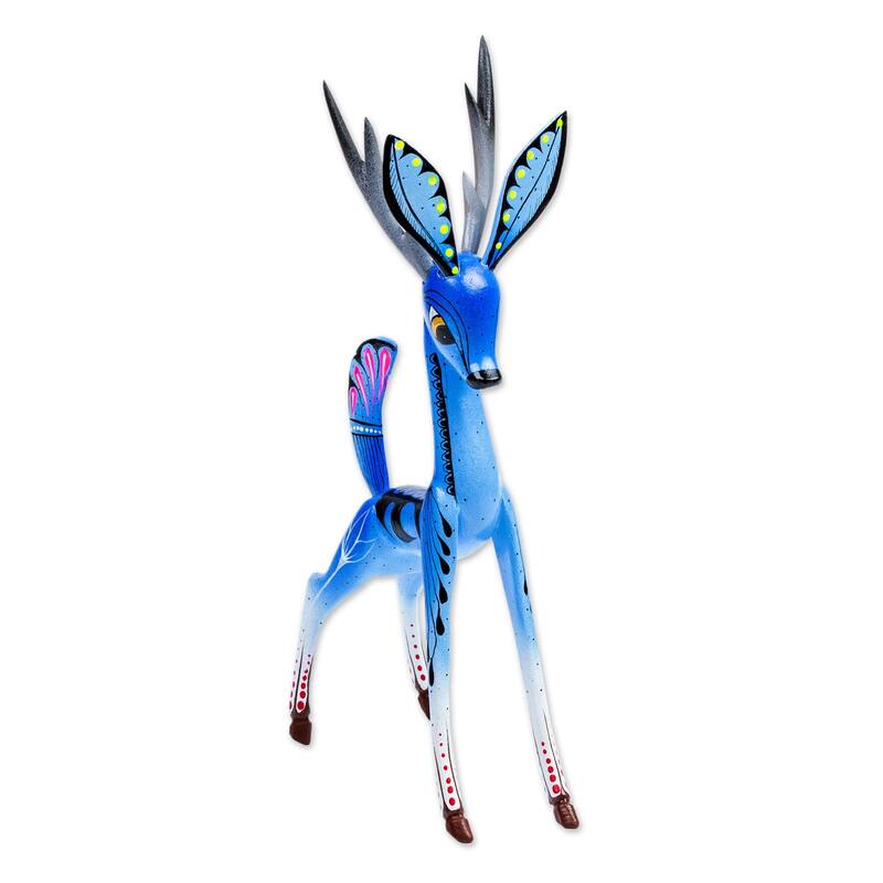 Novica Handmade Little Blue Deer Wood Alebrije Sculpture