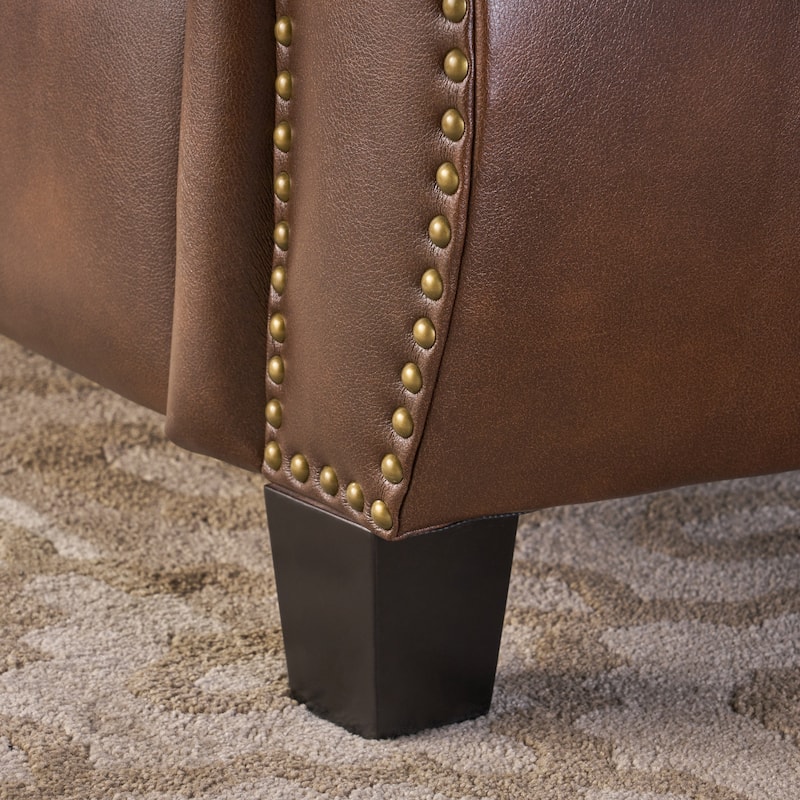 Roomfitters Push Back Recliner Chair, Classic Leather Recliner with Nailhead Trim for Living Room, Brown