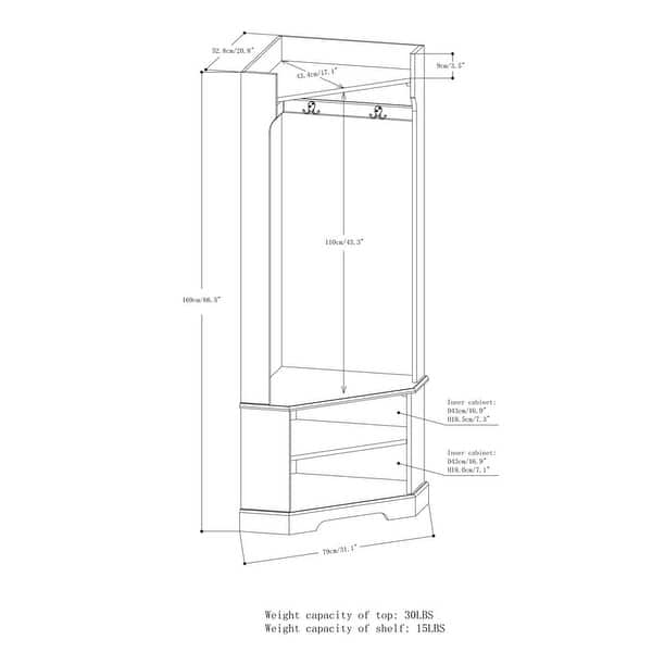 3-In-1 Entryway Corner Hall Tree with Storage Shelves and Coat Racks 4 ...