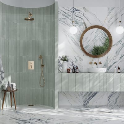 Apollo tile 24" x 48" Splendor Polished Ivory white with Green Vein Porcelain Tile (15.5 sq ft/case) - 2 Pack