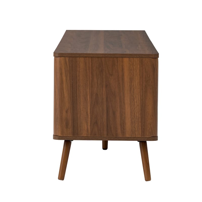 Fluted TV Stand with Storage Drawers and Cabinets for TVs up to 80", Walnut