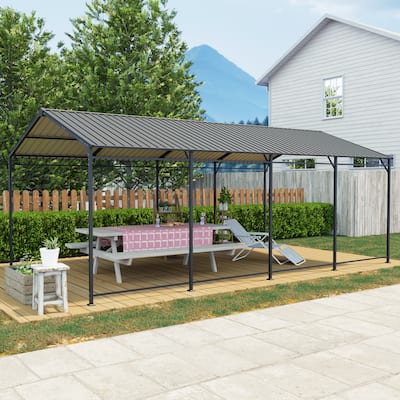 Industrial-Grade Galvanized Steel Carport‌ – Heavy-Duty Structure with 4 Angled Square Tube Supports & Corrosion-Resistant Roof