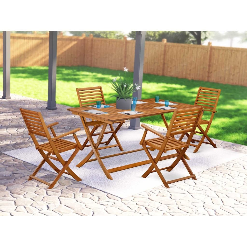 HomeStock 5-Piece Natural Oak Finish Solid Wood Top Dining table with 4 Chairs