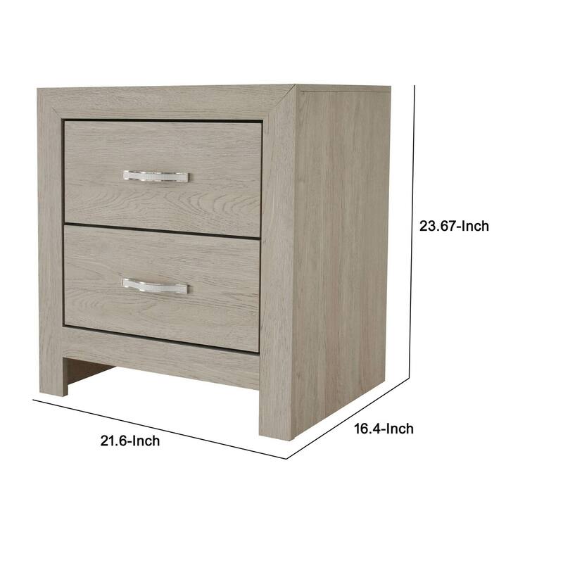 Natural Brown 2 Drawer 21.6 in. W Nightstand with Sturdy Hardware and Ample Storage