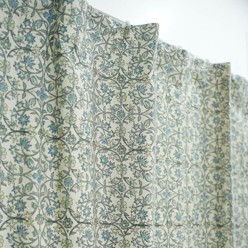 Fabdivine Floral Soft Linen Blend Fabric Kitchen Living Room Window Home Accent Décor Curtain - Mahalaxmi- Turquoise - 54"X57"