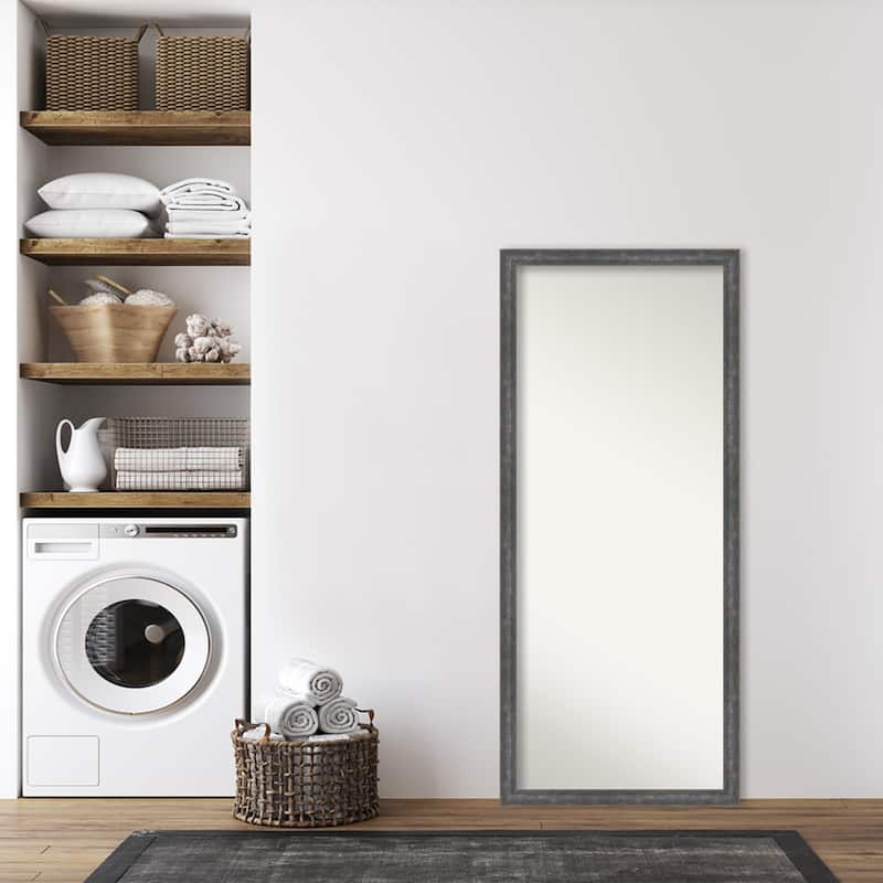Angled Non-Beveled Wood Framed Full-Length Floor Leaner Mirror - Glass Size 24x60