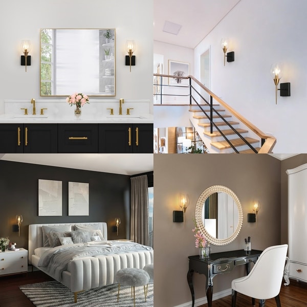 Coria Modern Transitional 1 light Black Gold Wall Sconce Glass Bathroom Wallchiere lighting 14.5 H x 6.7 D On Sale Bed Bath Beyond 36136435