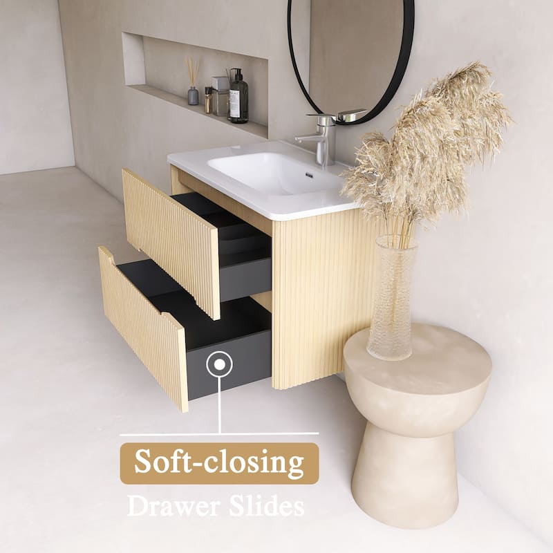 Emma 30 inch Wall-Mounted Bathroom Vanity Set with Integrated Ceramic Sink - 30"x18"x20"