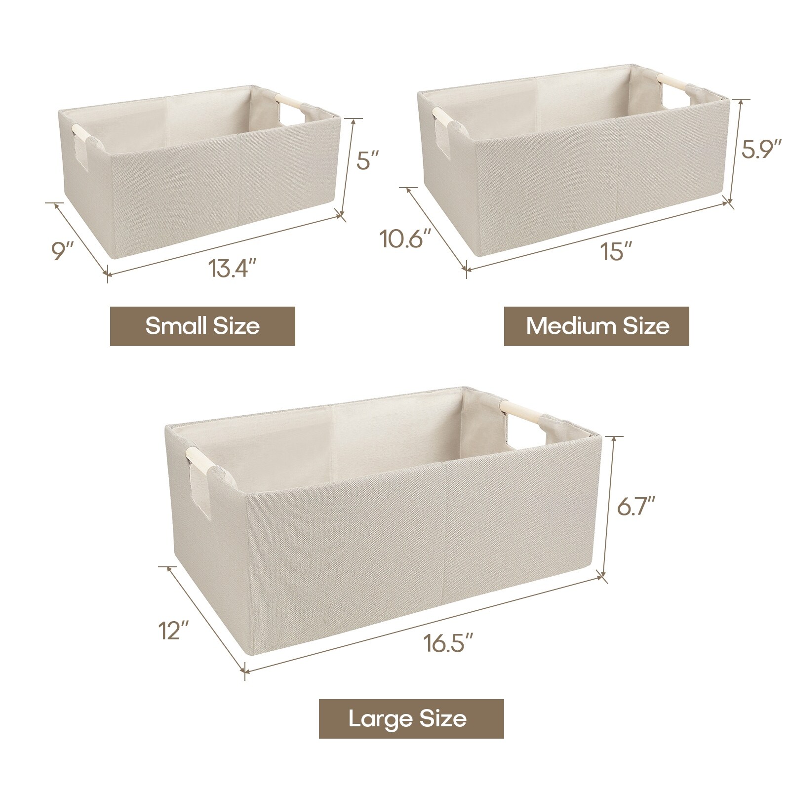 Fabric Storage Basket Bins Organizer with Wooden Carry Handle Set of 2 -  Bed Bath & Beyond - 34347325