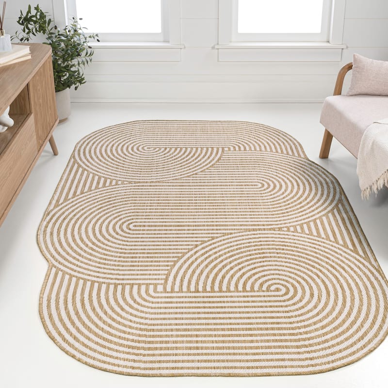 Margot Modern Geometric Arch Stripe Indoor/Outdoor Shaped Area Rug - 8 ft. x 10 ft. - Cream/Natural