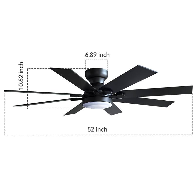 52 Inch Flush Mount Ceiling Fan with Light,8 Blades,Reversible Airflow,DC Motor - 52 Inches