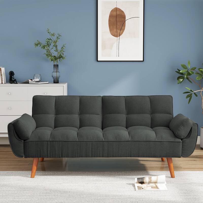 75.39 IN. Futon Sofa Bed, Convertible Upholstered Couch Sleeper with Reclining Sleeper Split Tufted Back - Dark Gray