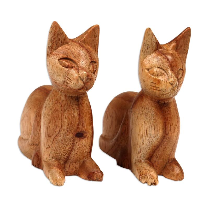 Novica Handmade Feline Guardians Wood Sculptures (Pair)