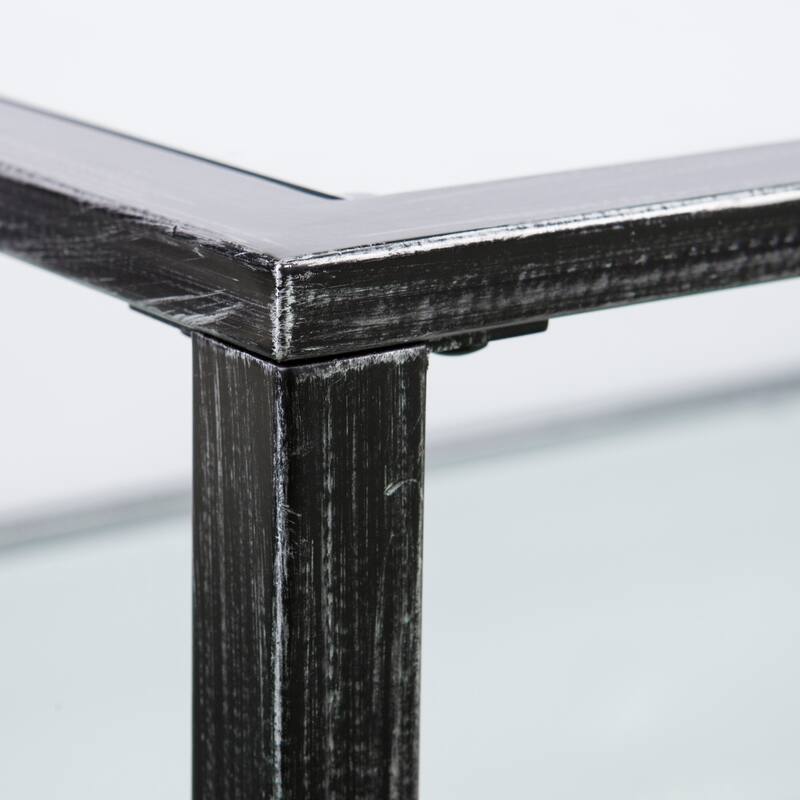 SEI Furniture Glenn Black Rectangle Metal Coffee Table with Glass Top and Bottom Shelf